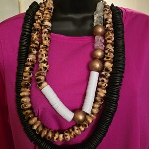 Sassy Jones Vintage Multi Layered Strand Wood, Glass & Acrylic Ethnic Necklace